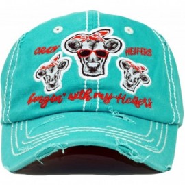 Baseball Caps Vintage Ball Caps for Women Mama Bear Dog Mom Washed Cap - Crazy Heifers- Turquoise - CG18ZYEQE36 $13.75