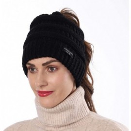 Skullies & Beanies Women's BeanieTail Warm Knit Hat Messy High Bun Ponytail Visor Beanie Cap B085 - Black - CA18AK6TUXM $10.84