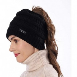 Skullies & Beanies Women's BeanieTail Warm Knit Hat Messy High Bun Ponytail Visor Beanie Cap B085 - Black - CA18AK6TUXM $10.84