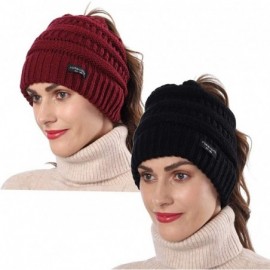 Skullies & Beanies Women's BeanieTail Warm Knit Hat Messy High Bun Ponytail Visor Beanie Cap B085 - Black - CA18AK6TUXM $10.84