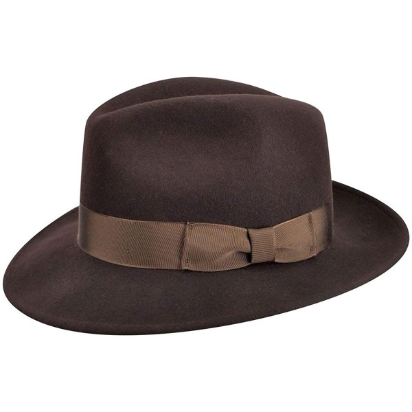 Fedoras 100% Wool Frederick Wide Brim Fedora Hat - Brown - CR12NDYLUYN $42.08