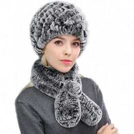 Skullies & Beanies Women's Real Rex Rabbit Fur Hat and Real Rabbit Fur Scarf 1 Set Winter Warm Fashion - Gray - C018UKHKYEA $...
