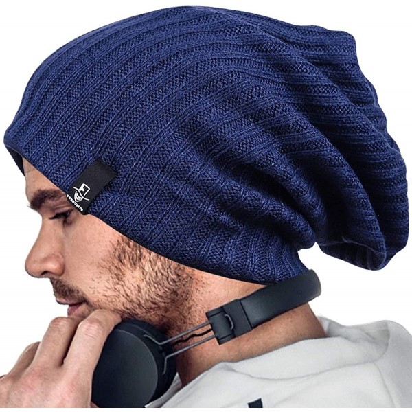 Skullies & Beanies Mens Slouchy Beanie Oversized Long Knit Hat Summer Winter Cap - Navy - CW18Y9UQD0U $8.18