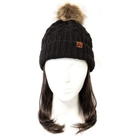 Skullies & Beanies Winter Warm Cable Knit Faux Fur Pom Pom Beanie - Adult Black - CZ180G7Q3SX $10.12