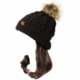 Skullies & Beanies Winter Warm Cable Knit Faux Fur Pom Pom Beanie - Adult Black - CZ180G7Q3SX $10.12