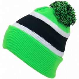 Skullies & Beanies Quality Cuffed Cap with Large Pom Pom (One Size)(Fits Large Heads) - Neon Green/Black - C011TKF2COP $8.68