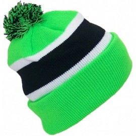 Skullies & Beanies Quality Cuffed Cap with Large Pom Pom (One Size)(Fits Large Heads) - Neon Green/Black - C011TKF2COP $8.68