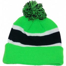 Skullies & Beanies Quality Cuffed Cap with Large Pom Pom (One Size)(Fits Large Heads) - Neon Green/Black - C011TKF2COP $8.68