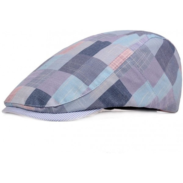 Newsboy Caps Mens Adjustable Plaid Ivy Newsboy Cabbie Gatsby Golf Beret Flat Hat Cap - 228blue - CY18DR2Q9A4 $16.65