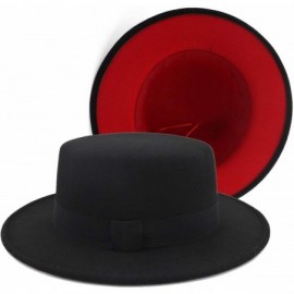 Fedoras Mens & Womens Black and Red Wide Brim Fedora Hat with Belt Buckle Band Two Tone Felt Panama Hat - Black-3 - CJ18UAMT6...