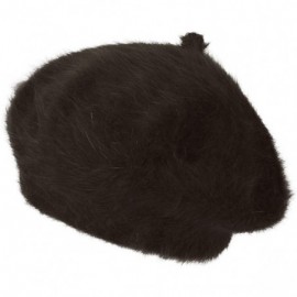 Berets Solid Color Angora French Beret Furry Artist Flat Winter Hat - Dark Brown With Tab - CL18KKA90UM $58.89