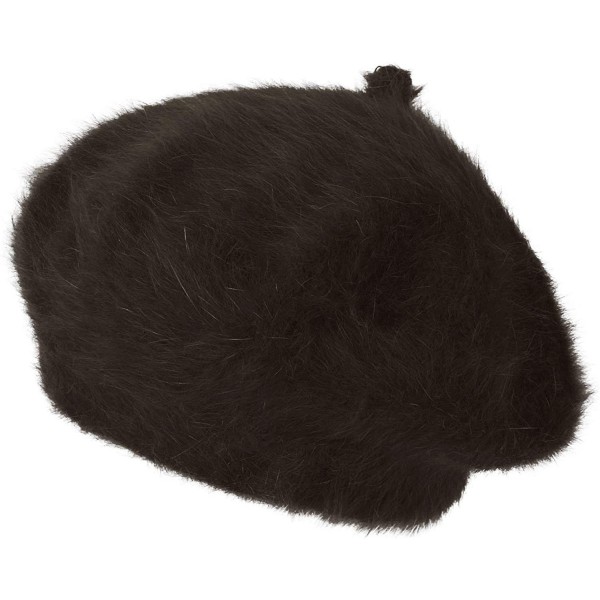 Berets Solid Color Angora French Beret Furry Artist Flat Winter Hat - Dark Brown With Tab - CL18KKA90UM $36.61