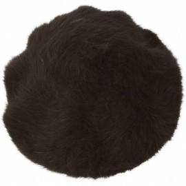 Berets Solid Color Angora French Beret Furry Artist Flat Winter Hat - Dark Brown With Tab - CL18KKA90UM $36.61