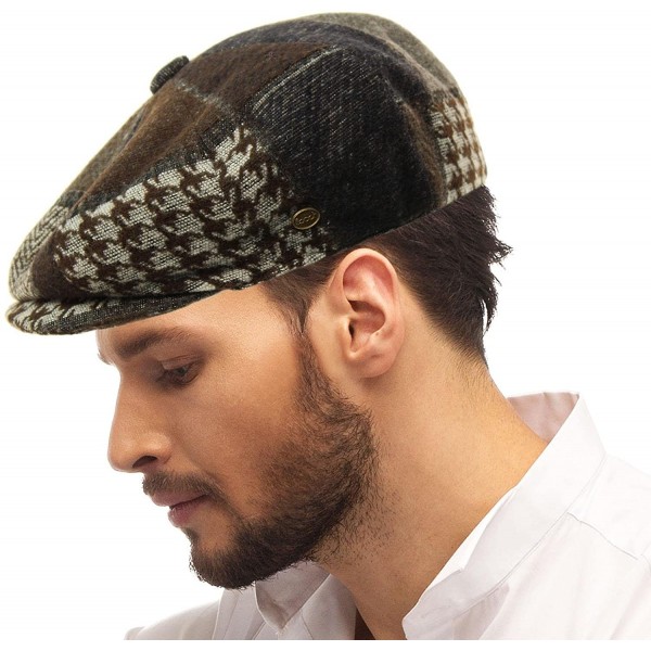 Newsboy Caps Men's 100% Winter Wool Plaids Solids Snap Newsboy Drivers Cabbie Rounded Cap Hat - Brown - C3188K66KCI $13.10