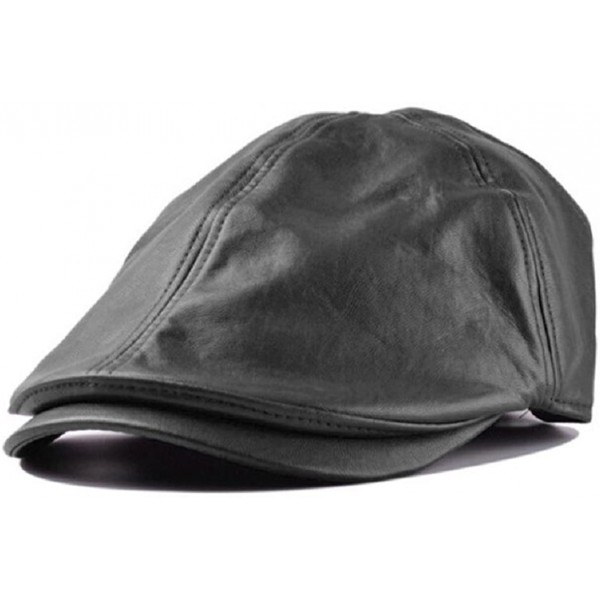 Newsboy Caps Mens Women Vintage Leather Beret Cap Peaked Hat Newsboy Hat - Black - C512KZVB4EB $10.66