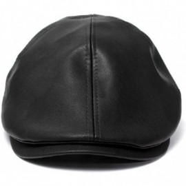 Newsboy Caps Mens Women Vintage Leather Beret Cap Peaked Hat Newsboy Hat - Black - C512KZVB4EB $10.66