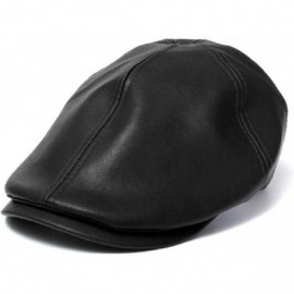 Newsboy Caps Mens Women Vintage Leather Beret Cap Peaked Hat Newsboy Hat - Black - C512KZVB4EB $10.66