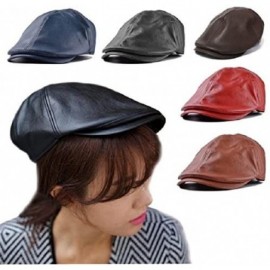 Newsboy Caps Mens Women Vintage Leather Beret Cap Peaked Hat Newsboy Hat - Black - C512KZVB4EB $10.66
