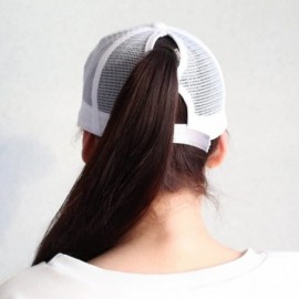 Baseball Caps Womens Messy High Bun Mesh Baseball Cap Ponytail Hat Adjustable Cotton Trucker Baseball Cap Dad Hat - Mesh- Whi...