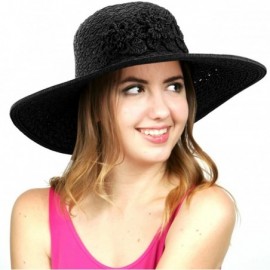 Sun Hats Women's Interweaved Crushable Floral Accent Adjustable Sun Hat - Black - C311AQYI1F7 $10.21