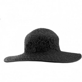 Sun Hats Women's Interweaved Crushable Floral Accent Adjustable Sun Hat - Black - C311AQYI1F7 $10.21