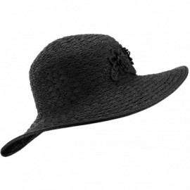 Sun Hats Women's Interweaved Crushable Floral Accent Adjustable Sun Hat - Black - C311AQYI1F7 $10.21