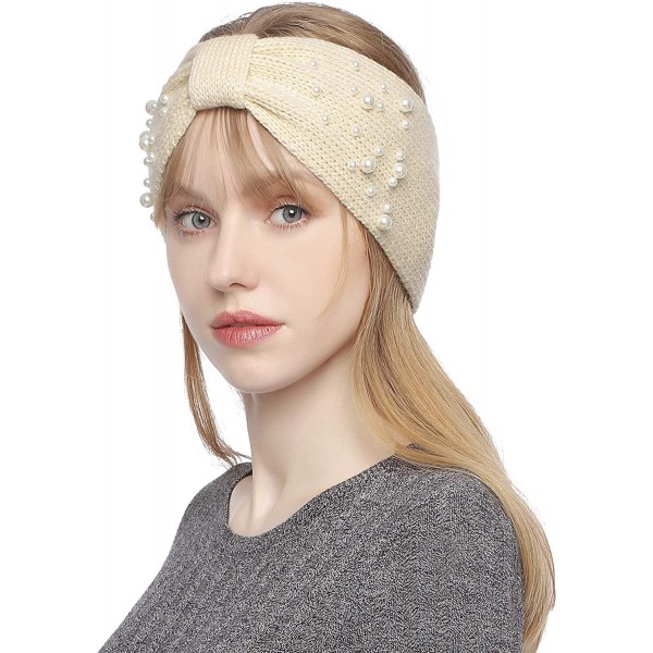 Cold Weather Headbands Knit Head Band Warm Headwrap Ear Warmer with Man-Made Pearls for Womens Girls - Beige - C118XD4EH3Q $1...