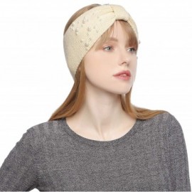 Cold Weather Headbands Knit Head Band Warm Headwrap Ear Warmer with Man-Made Pearls for Womens Girls - Beige - C118XD4EH3Q $1...