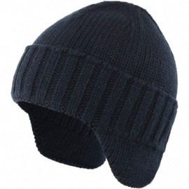 Skullies & Beanies Mens Winter Hat Knit Earflap Hat Stocking Caps with Ears Warm Hat - Navy Blue - C912N78G62K $21.43