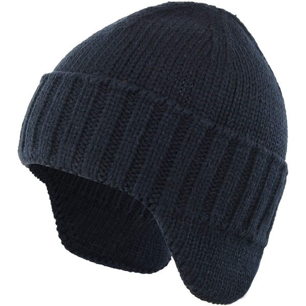 Skullies & Beanies Mens Winter Hat Knit Earflap Hat Stocking Caps with Ears Warm Hat - Navy Blue - C912N78G62K $12.33