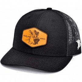 Baseball Caps Cam Hanes THPH Leather Patch hat Curved Trucker - Heather Grey/Black - CS18IGQGX7I $24.02