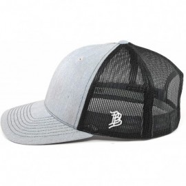 Baseball Caps Cam Hanes THPH Leather Patch hat Curved Trucker - Heather Grey/Black - CS18IGQGX7I $24.02
