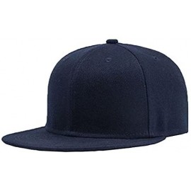 Baseball Caps Plain Solid Flatbill Snapback Hats Baseball Cap - Dark Blue - CM186YK8DTZ $11.59