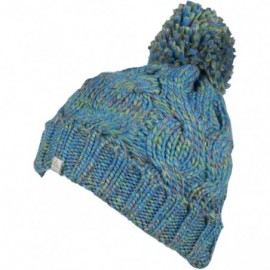 Skullies & Beanies Bobble Hat - Irish Knit Bobble Hat Winter Warm Thick - Cyan - C21854II3MY $23.28