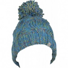 Skullies & Beanies Bobble Hat - Irish Knit Bobble Hat Winter Warm Thick - Cyan - C21854II3MY $14.82