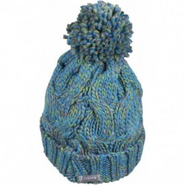 Skullies & Beanies Bobble Hat - Irish Knit Bobble Hat Winter Warm Thick - Cyan - C21854II3MY $14.82