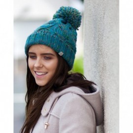 Skullies & Beanies Bobble Hat - Irish Knit Bobble Hat Winter Warm Thick - Cyan - C21854II3MY $14.82