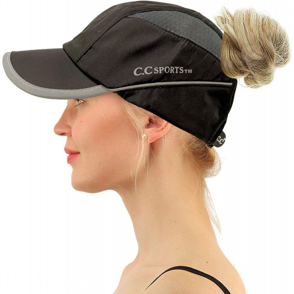 Baseball Caps Sports Active Ponytail Messy Buns Ponycaps Baseball Visor Cap Dad Hat - Black/Gray - CZ1959HRTQI $14.74