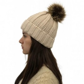 Fedoras Womens Winter Knit Slouchy Beanie Hat Warm Skull Ski Cap Faux Fur Pompom Hats for Women - Black+beige - CN18Y039RQ5 $...
