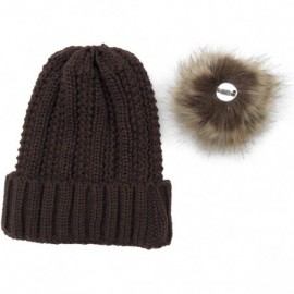 Fedoras Womens Winter Knit Slouchy Beanie Hat Warm Skull Ski Cap Faux Fur Pompom Hats for Women - Black+beige - CN18Y039RQ5 $...