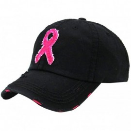 Baseball Caps Women's Breast Cancer Awareness Pink Ribbon Logo Hope Shredded Baseball Hat Cap - Black - CL17YXIWAER $16.75