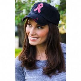 Baseball Caps Women's Breast Cancer Awareness Pink Ribbon Logo Hope Shredded Baseball Hat Cap - Black - CL17YXIWAER $16.75