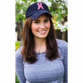 Baseball Caps Women's Breast Cancer Awareness Pink Ribbon Logo Hope Shredded Baseball Hat Cap - Black - CL17YXIWAER $16.75