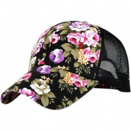 Baseball Caps Women's Mesh Lace Flower Print Sun Hat Floral Trucker Baseball Cap Hat - 3black - CZ183KSL4OA $9.63