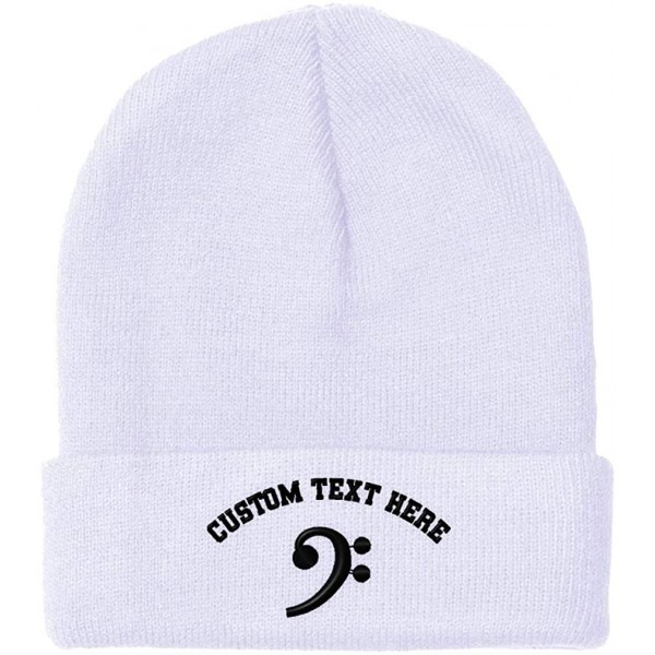 Skullies & Beanies Custom Beanie for Men & Women Black Bass Clef Embroidery Acrylic Skull Cap Hat - White - CI18ZS3L0NX $12.18