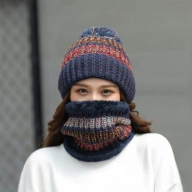 Skullies & Beanies Winter Fleece Lined Knit Hats Hood Scarf for Women Warm Beanie with Pom Pom - Deep Blue - CC18LXQMXAK $14.71