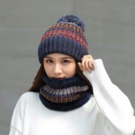 Skullies & Beanies Winter Fleece Lined Knit Hats Hood Scarf for Women Warm Beanie with Pom Pom - Deep Blue - CC18LXQMXAK $14.71