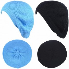 Berets JTL Beret Beanie Hat for Women Fashion Light Weight Knit Solid Color - 2pcs-pack Light Blue and Black - CP18QGGM7OO $1...