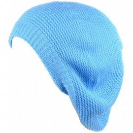 Berets JTL Beret Beanie Hat for Women Fashion Light Weight Knit Solid Color - 2pcs-pack Light Blue and Black - CP18QGGM7OO $1...