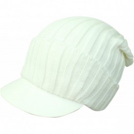 Skullies & Beanies Acrylic Knit Slouch Beanie Cap Hat with Brim - White - C5116M90EA5 $11.86